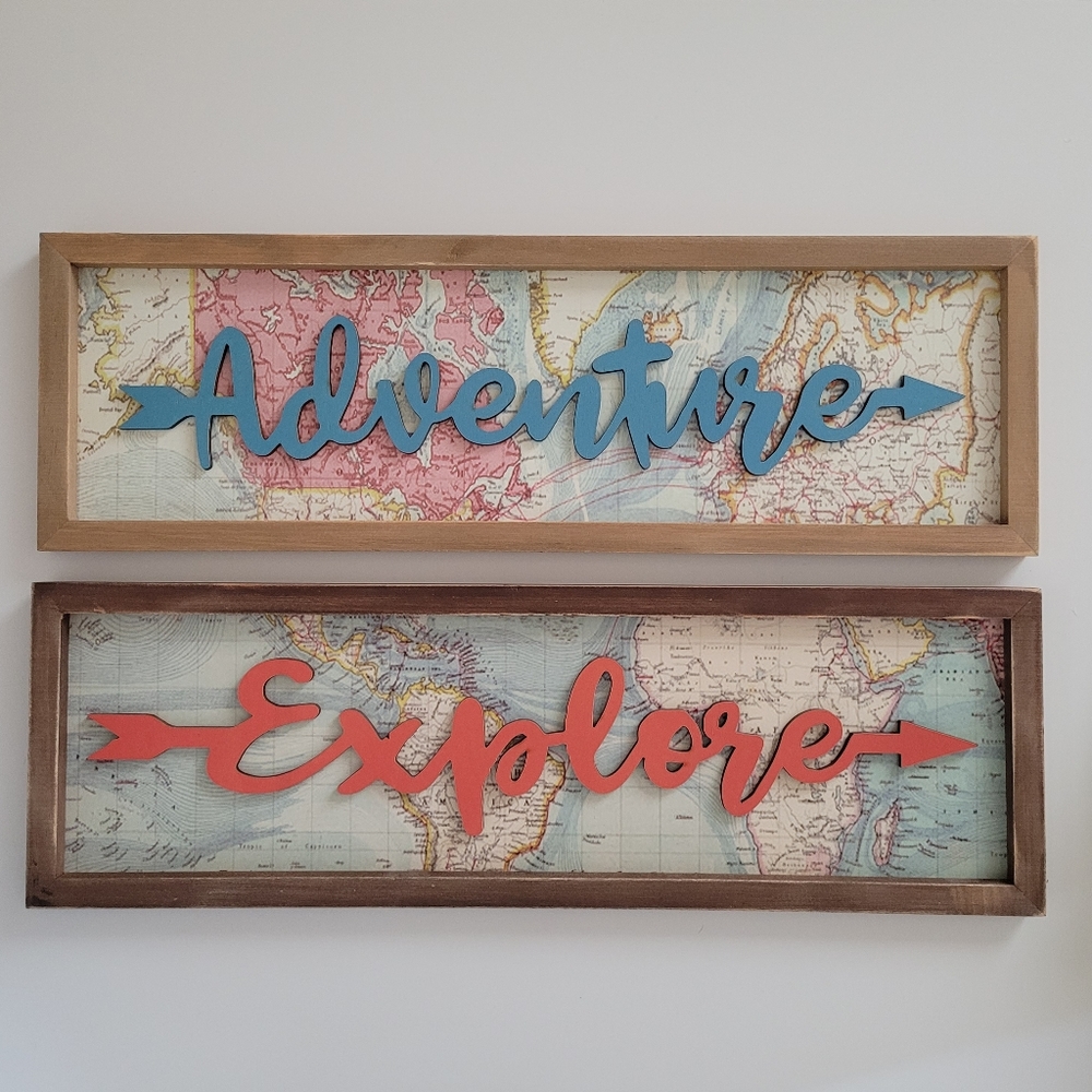 2 pcs. Hanging Decor, Adventure& Explore, Wall Art Decor, Travel and Home Decor